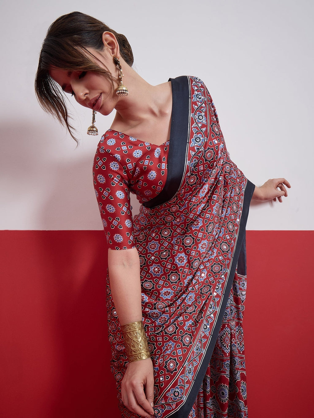Elakshi Mirror Work Semi Modal Saree for Wedding & Party Wear
