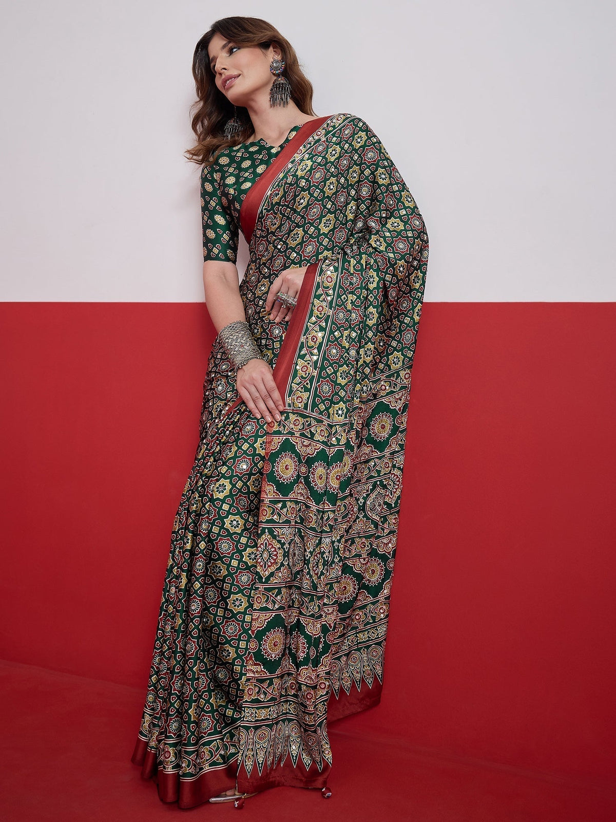Elakshi Mirror Work Semi Modal Saree for Wedding & Party Wear