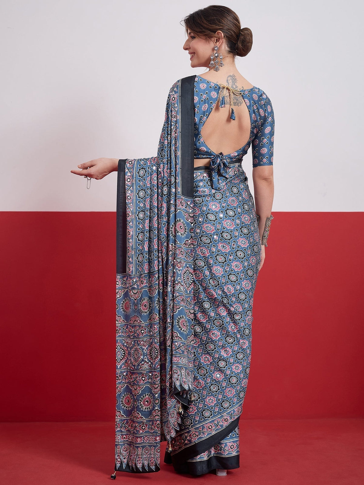 Elakshi Mirror Work Semi Modal Saree for Wedding & Party Wear