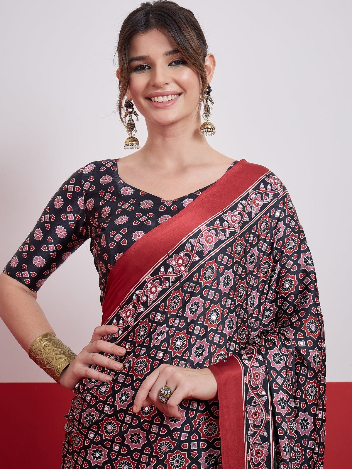 Elakshi Mirror Work Semi Modal Saree for Wedding & Party Wear