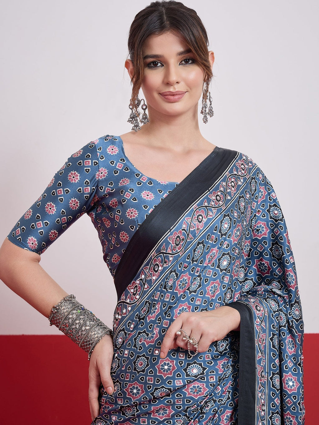 Elakshi Mirror Work Semi Modal Saree for Wedding & Party Wear