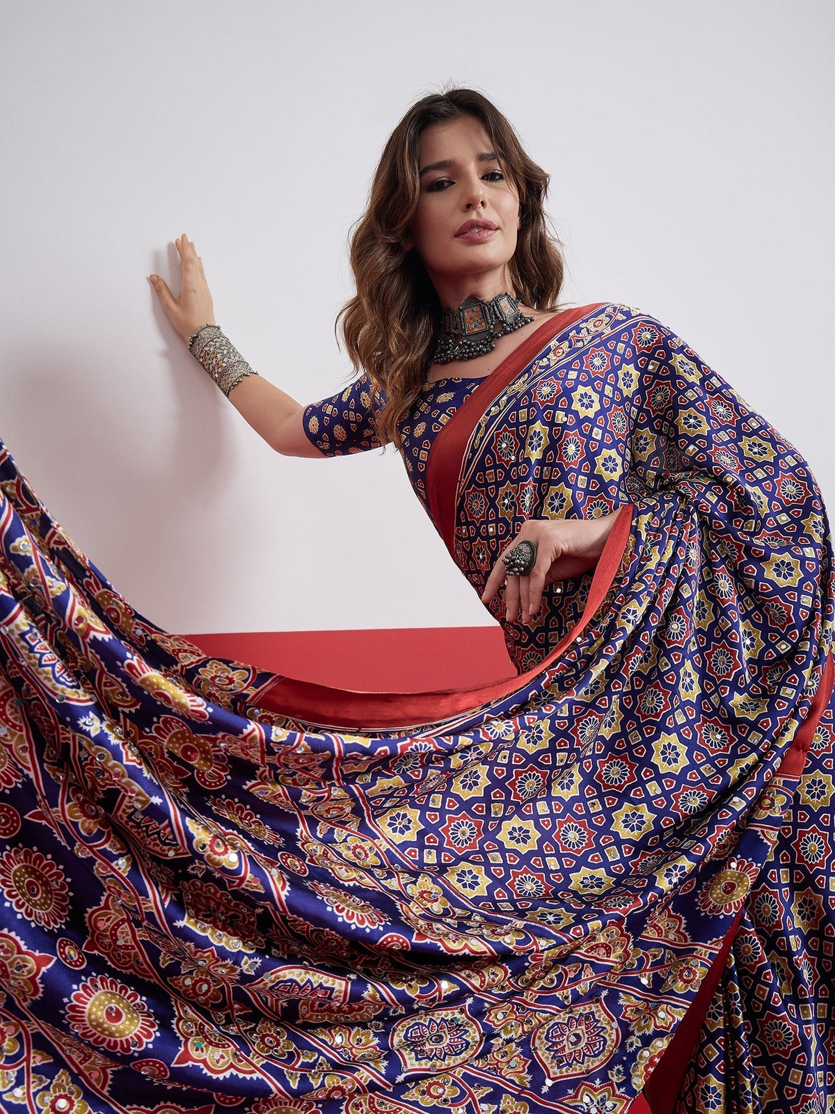 Elakshi Mirror Work Semi Modal Saree for Wedding & Party Wear