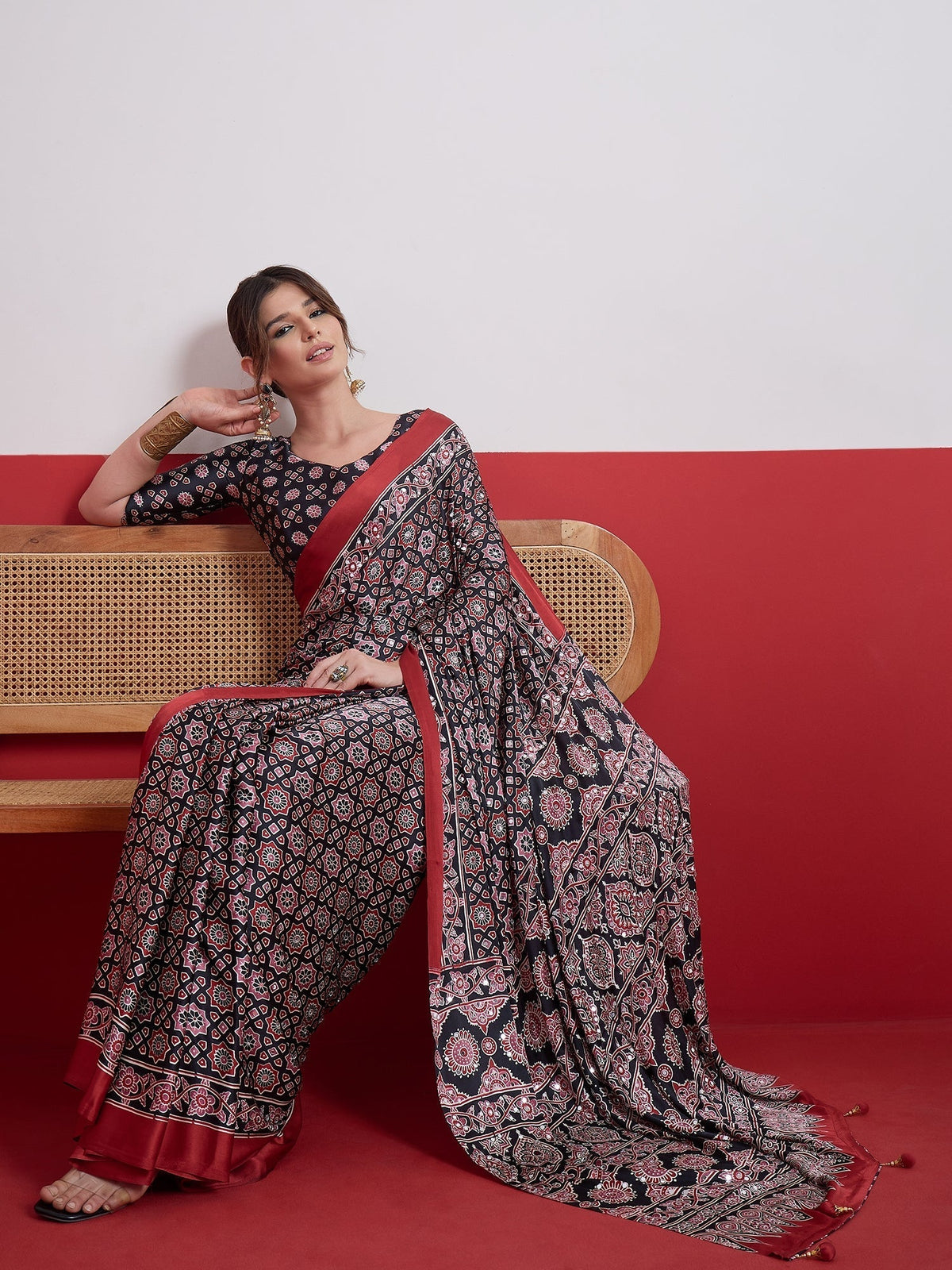 Elakshi Mirror Work Semi Modal Saree for Wedding & Party Wear