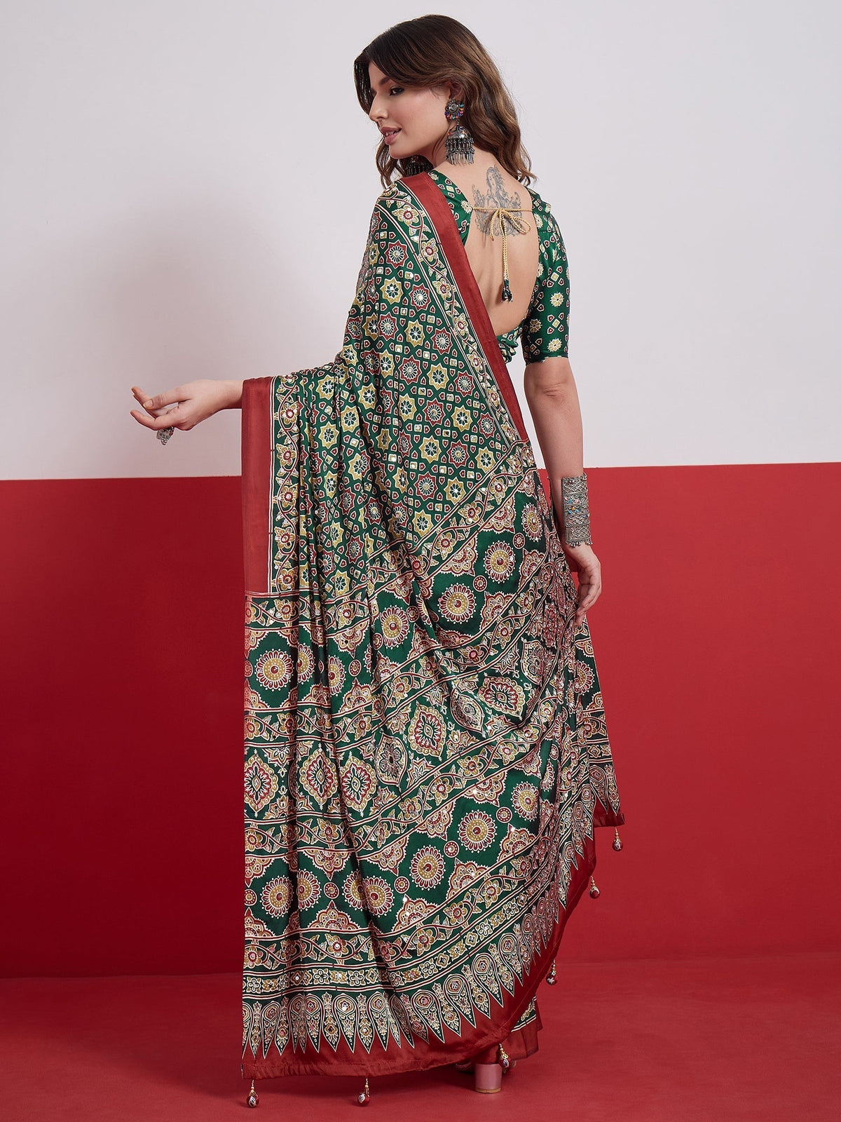 Elakshi Mirror Work Semi Modal Saree for Wedding & Party Wear
