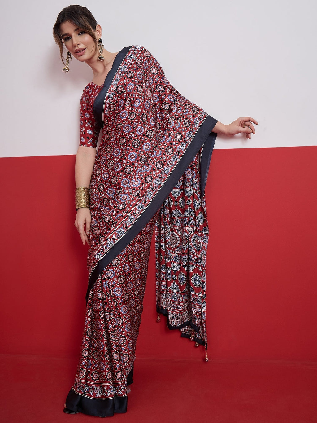 Elakshi Mirror Work Semi Modal Saree for Wedding & Party Wear