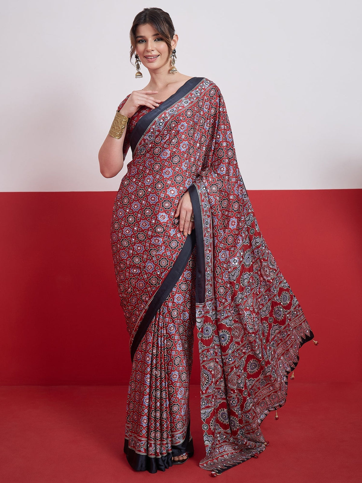 Elakshi Mirror Work Semi Modal Saree for Wedding & Party Wear