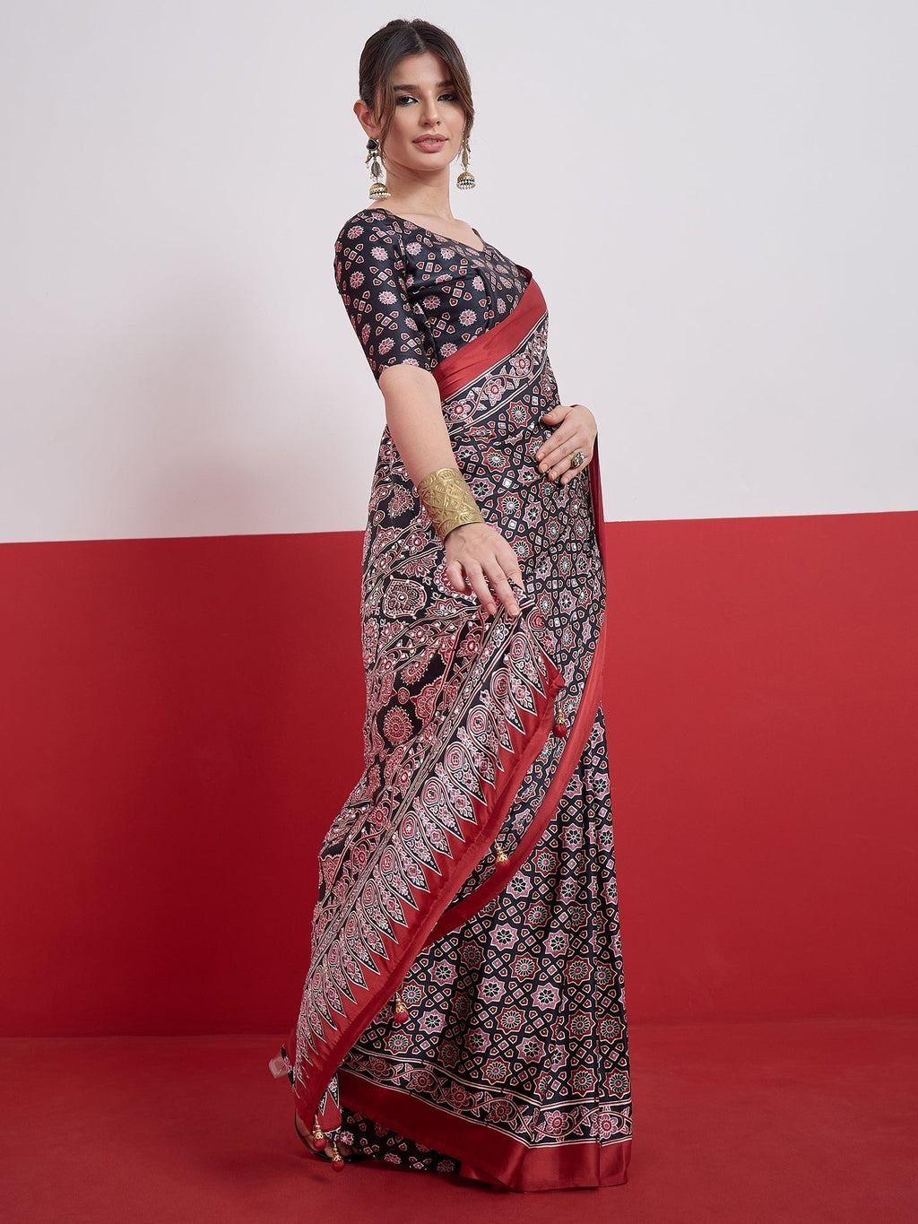 Elakshi Mirror Work Semi Modal Saree for Wedding & Party Wear