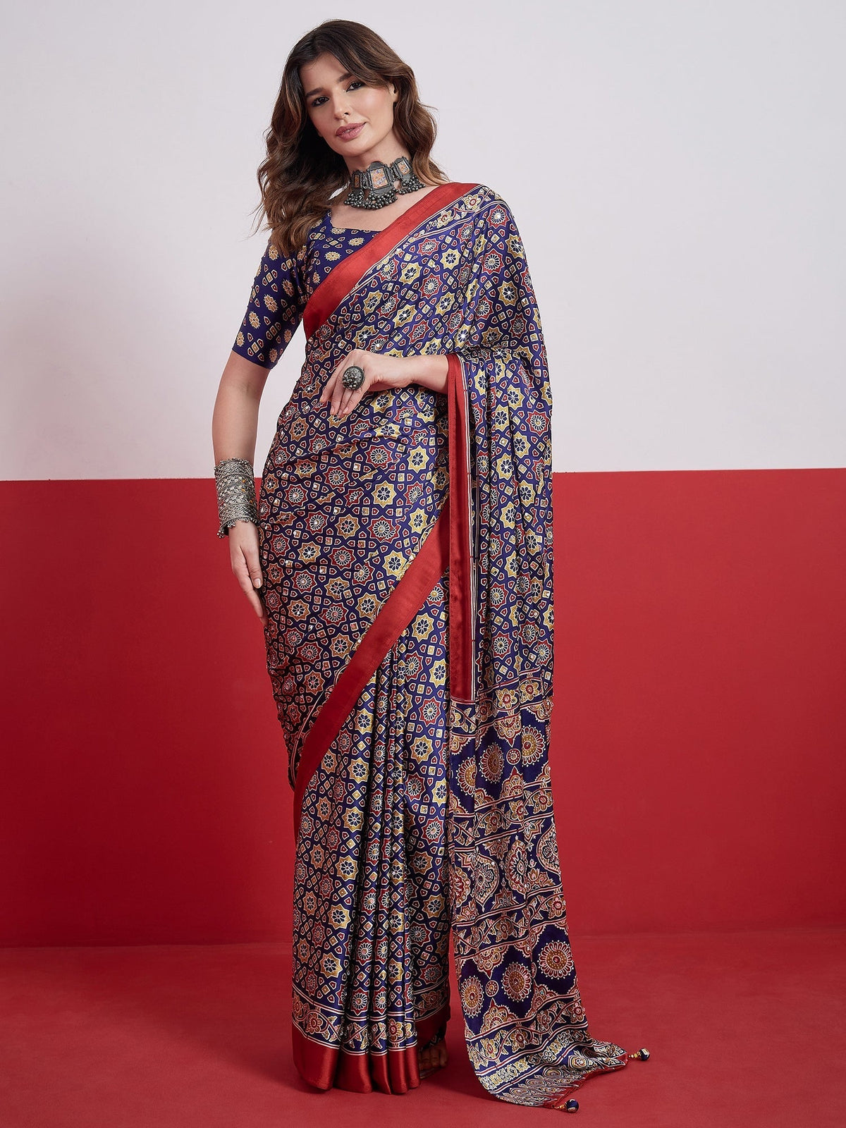 Elakshi Mirror Work Semi Modal Saree for Wedding & Party Wear