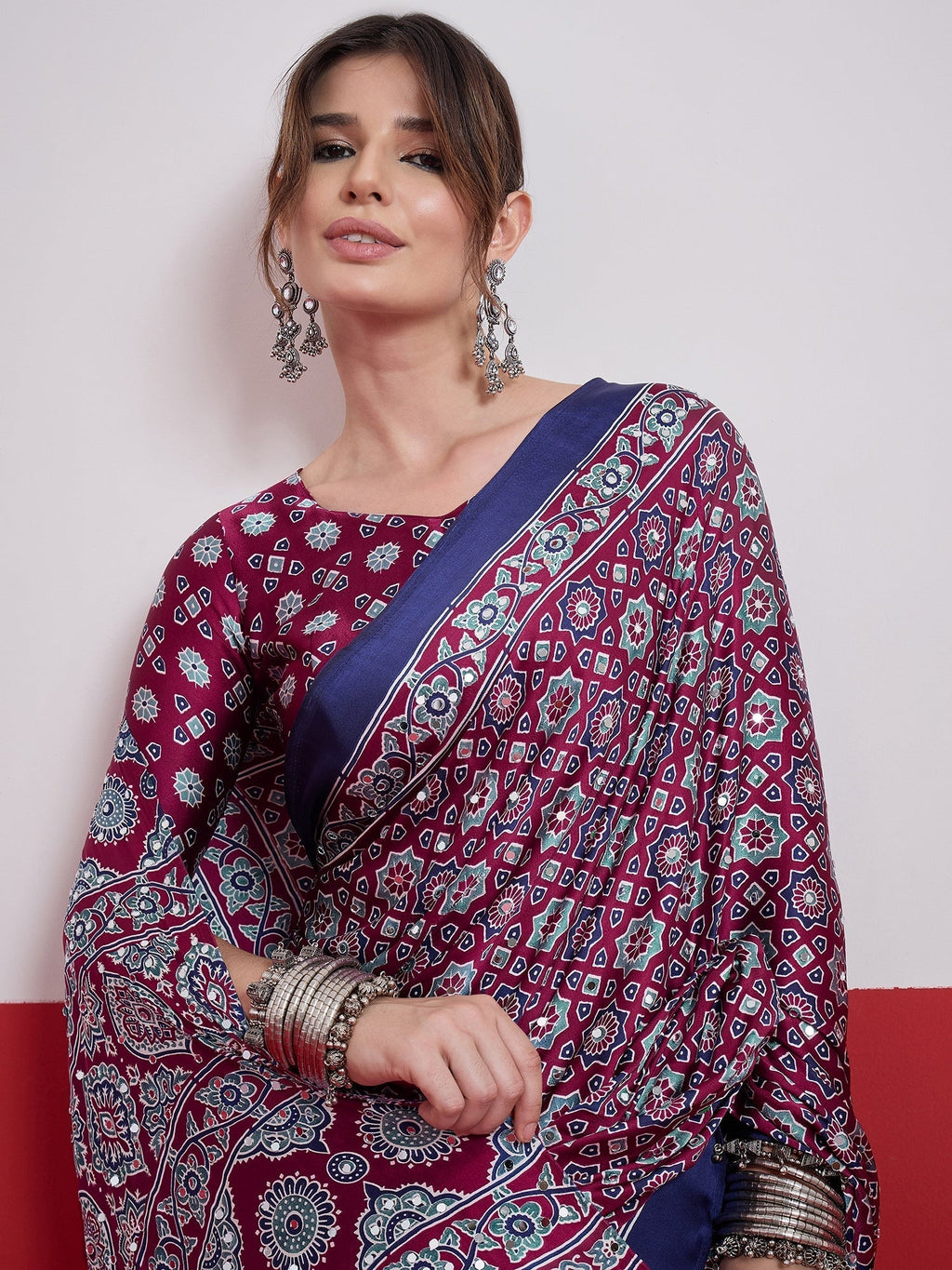 Elakshi Mirror Work Semi Modal Saree for Wedding & Party Wear