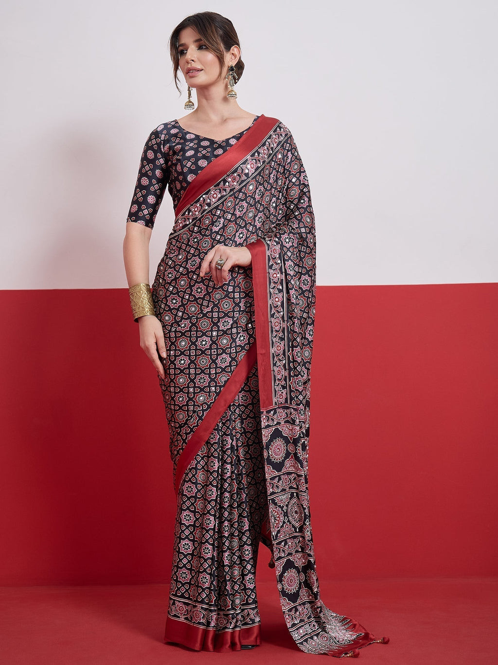 Elakshi Mirror Work Semi Modal Saree for Wedding & Party Wear