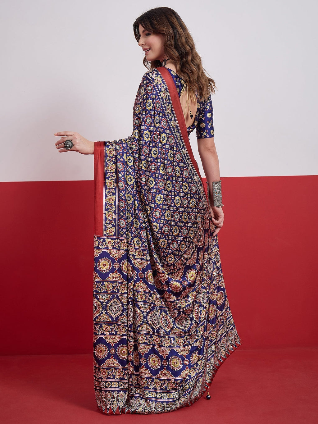 Elakshi Mirror Work Semi Modal Saree for Wedding & Party Wear