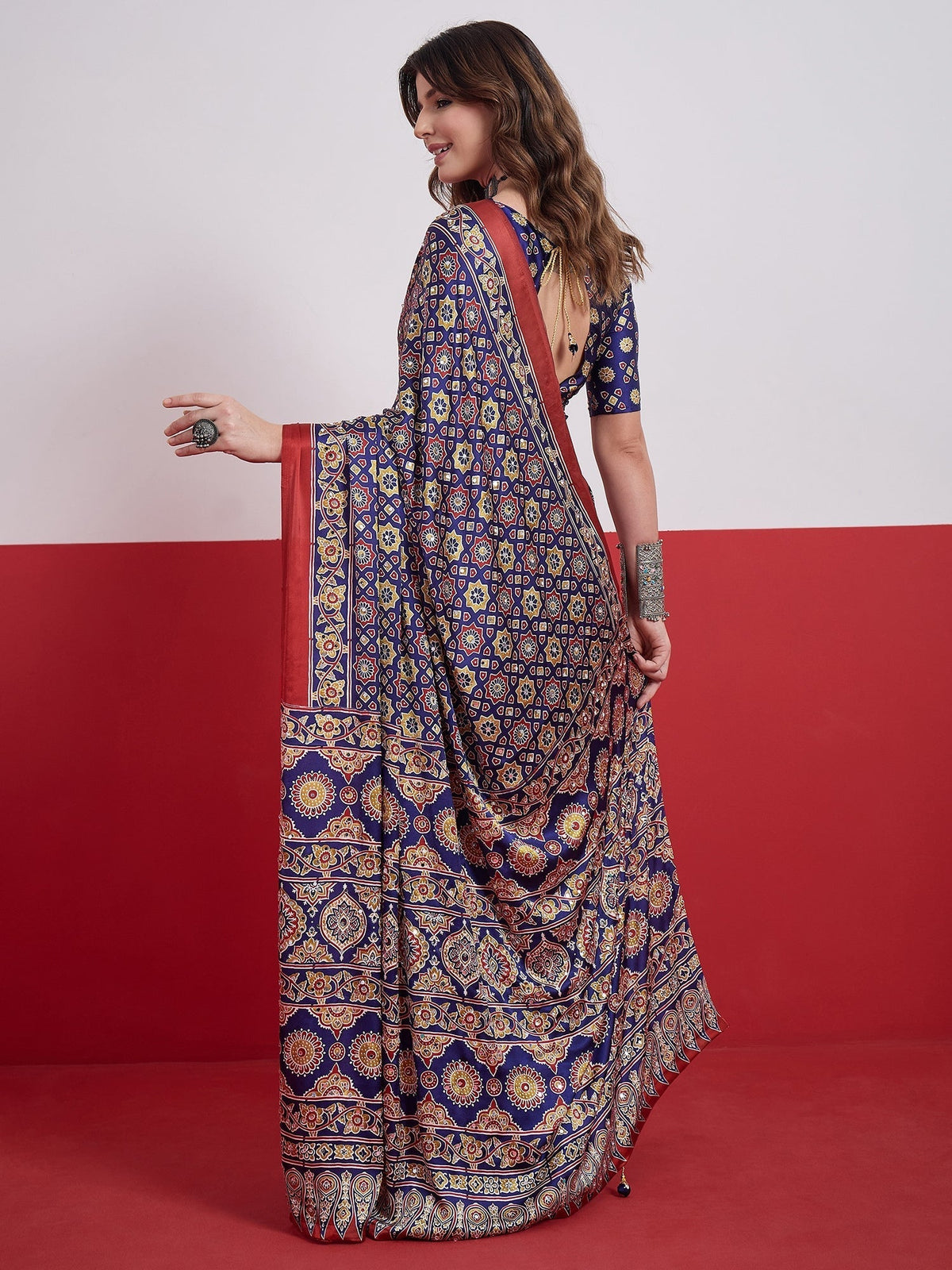 Elakshi Mirror Work Semi Modal Saree for Wedding & Party Wear