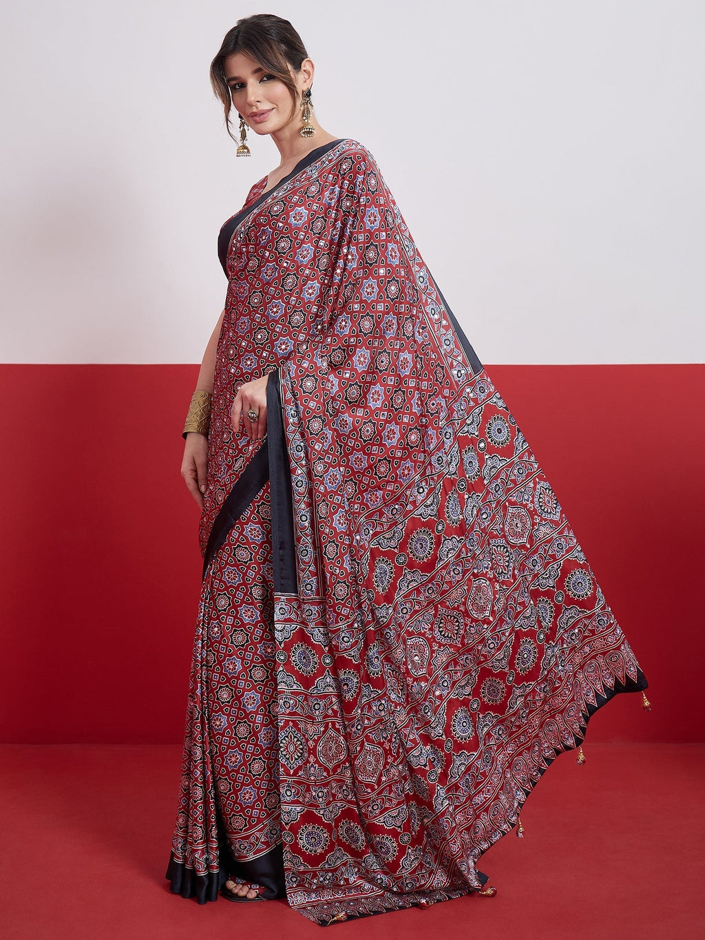 Elakshi Mirror Work Semi Modal Saree for Wedding & Party Wear