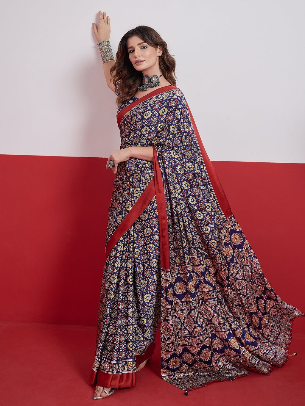 Elakshi Mirror Work Semi Modal Saree for Wedding & Party Wear
