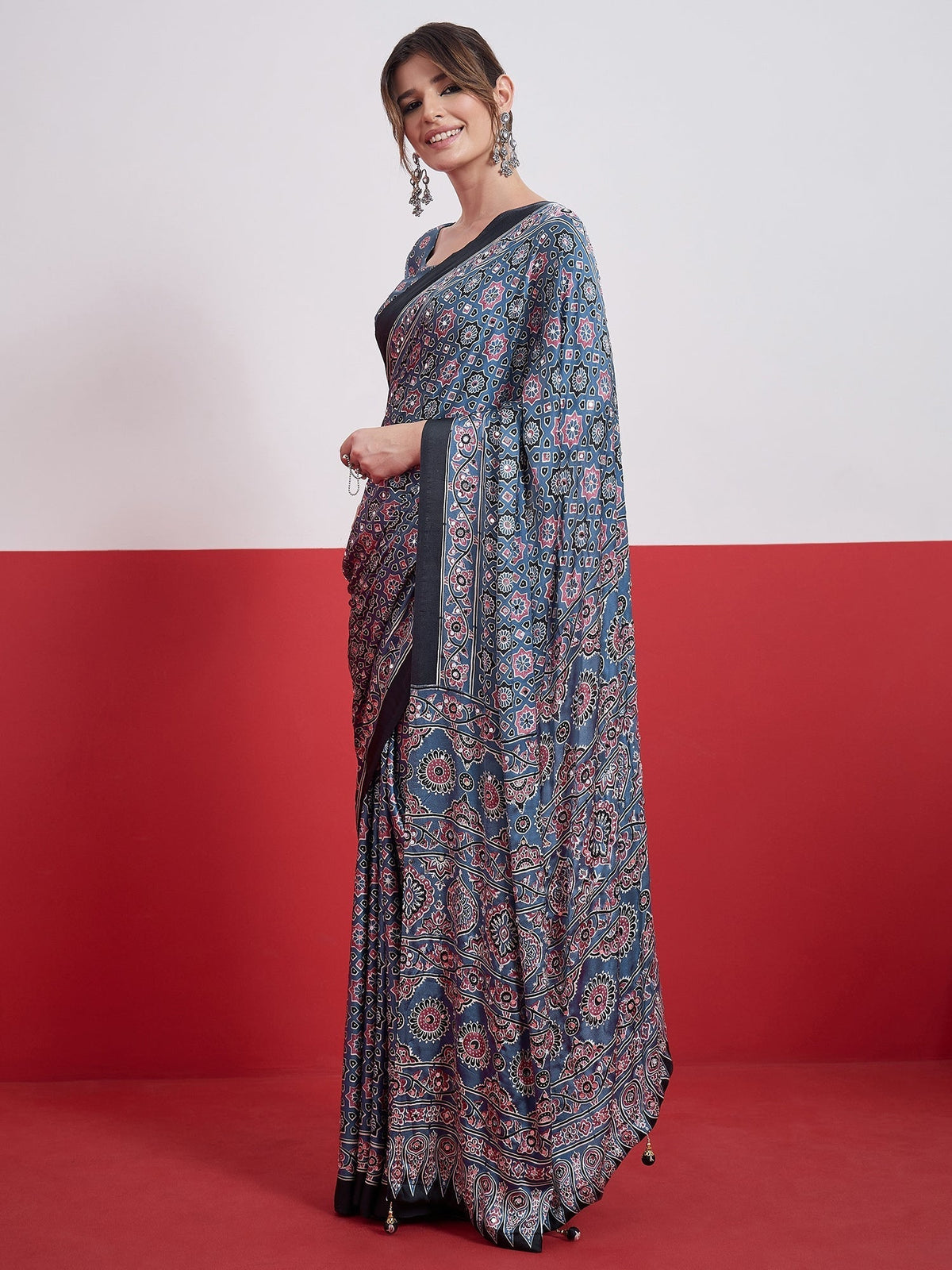 Elakshi Mirror Work Semi Modal Saree for Wedding & Party Wear