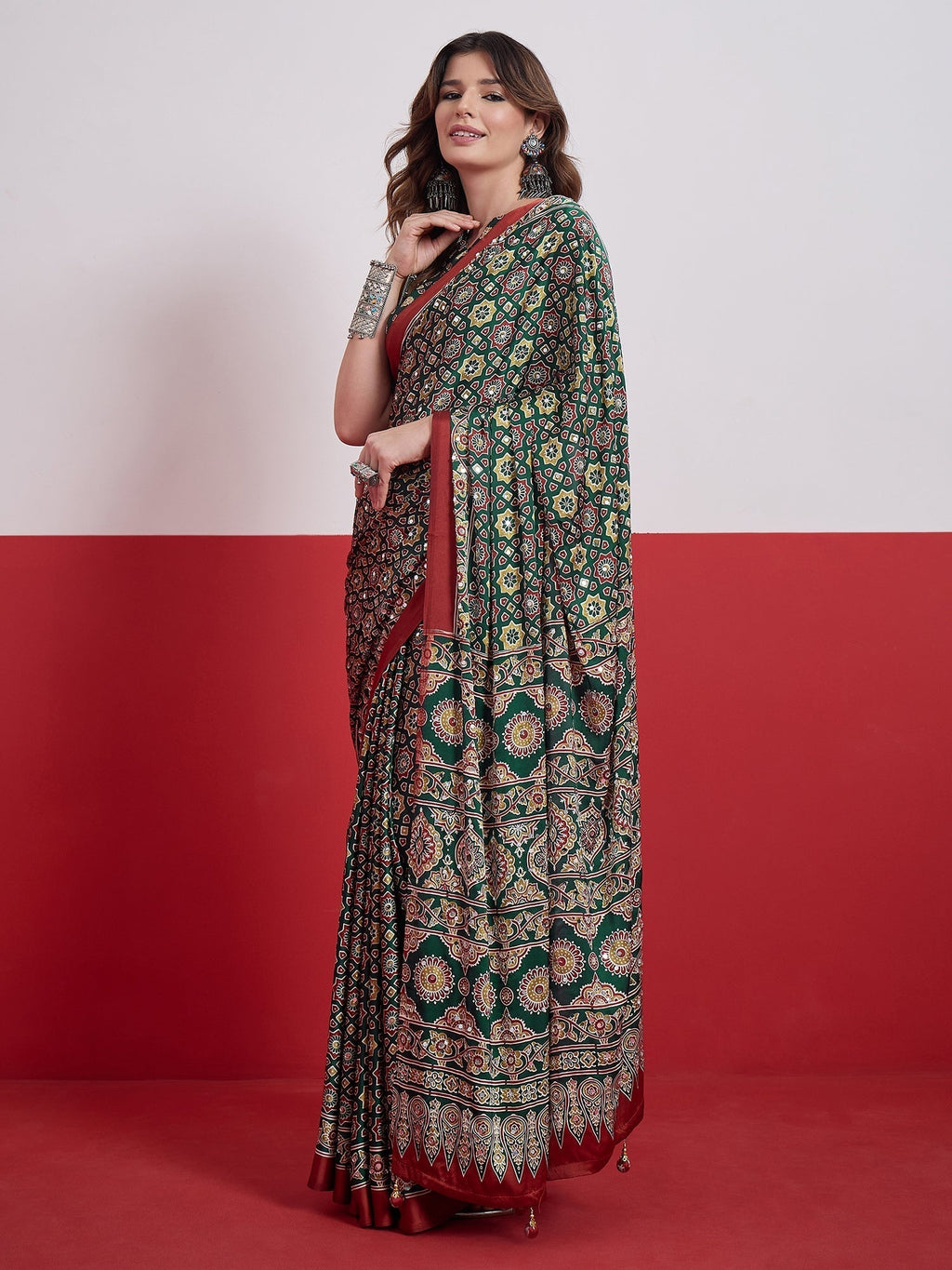 Elakshi Mirror Work Semi Modal Saree for Wedding & Party Wear