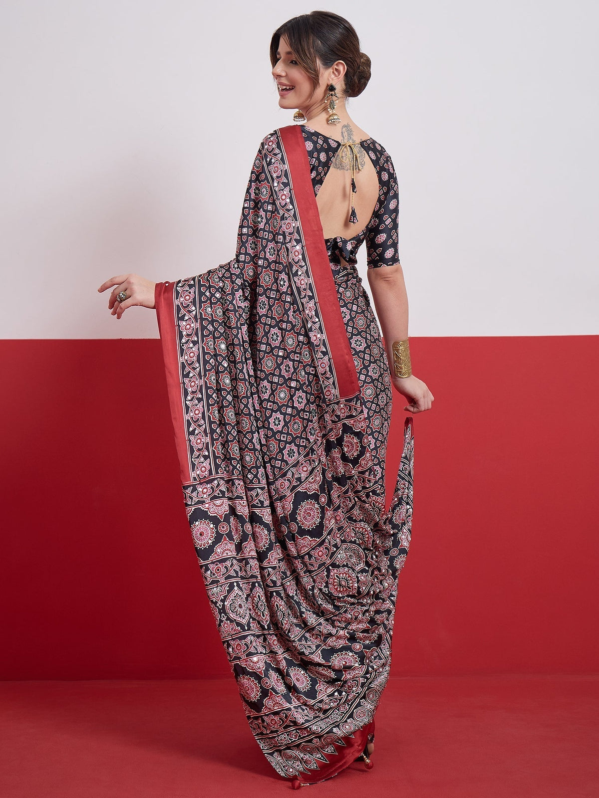 Elakshi Mirror Work Semi Modal Saree for Wedding & Party Wear