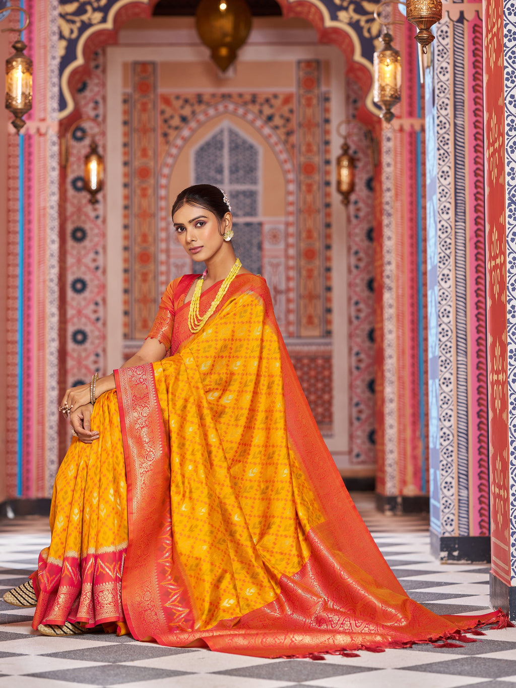 Yellow Elegant Banarasi Tissue Silk Saree with Zari Woven Design