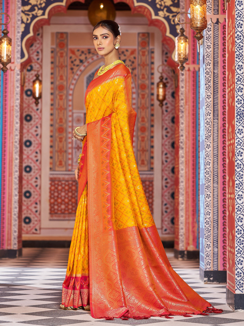 Yellow Elegant Banarasi Tissue Silk Saree with Zari Woven Design