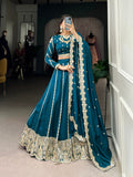 Firozi Elegance – Vichitra Silk Embroidered Lehenga Set
