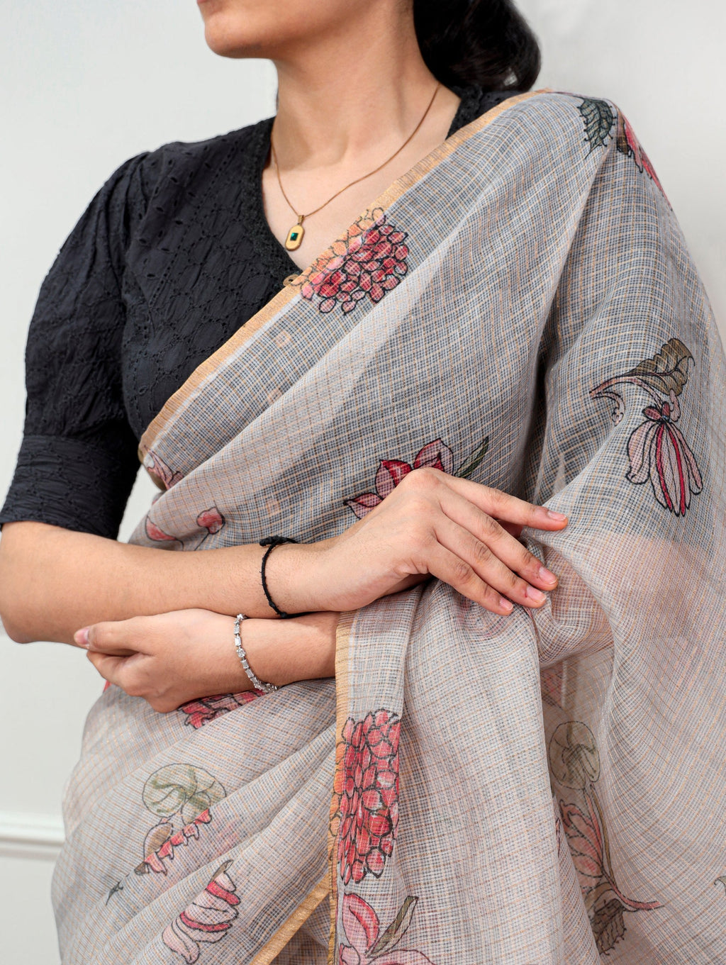 Floral Print Kota Doria Saree