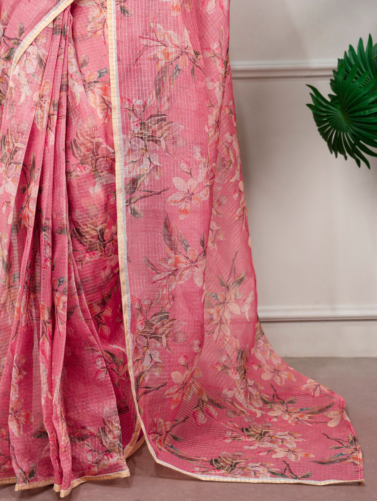 Floral Print Kota Doria Saree