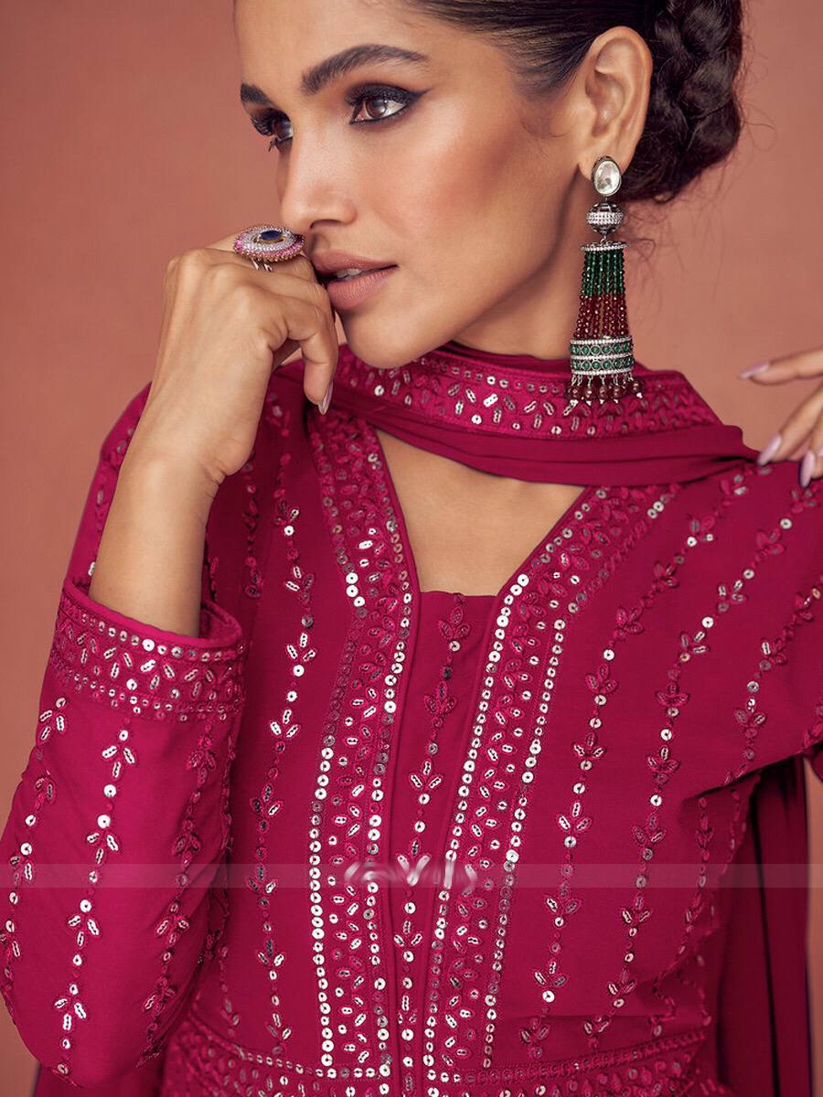 Gown for Parties: Rani Pink with Exquisite Embroidery
