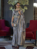 Gray Elegant Kanjivaram Silk Blend Saree with Unstitched Blouse Piece