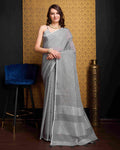 Gray Elegant Solid Saree with Zari Border – Timeless Grace