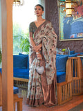 Gray Graceful Bollywood Style Organza Saree with Unstitched Blouse Piece