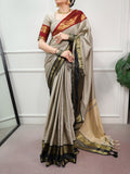 Gray Silk Checks Border Saree