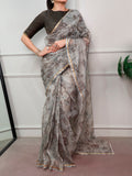 Gray Trendy Floral Ethnic Saree