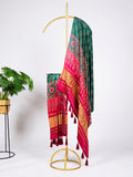 Green Color Digital Print And Lagadi Patta Pure Gaji Silk With Tassels