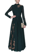 Green Effortless Elegance Georgette Gown Set