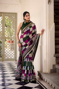 Green Elegant Chanderi Printed Saree with Temple Border & Matching Blouse