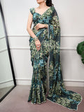Green Floral Marble Drape Saree