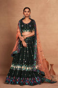 Green Regal Embroidered Georgette Lehenga Set – A Perfect Blend of Grace & Glamour