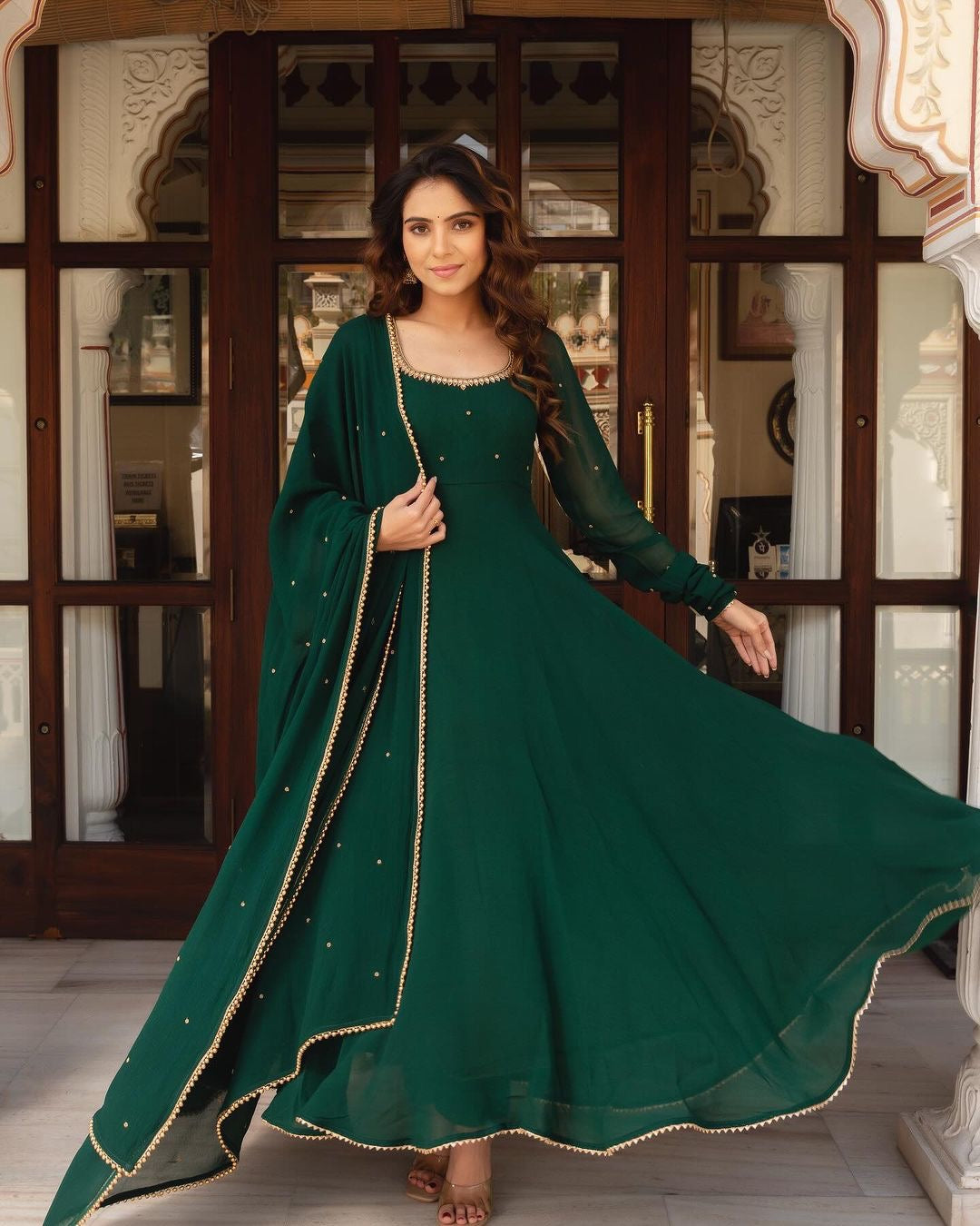 Green Soft Georgette Anarkali Suit