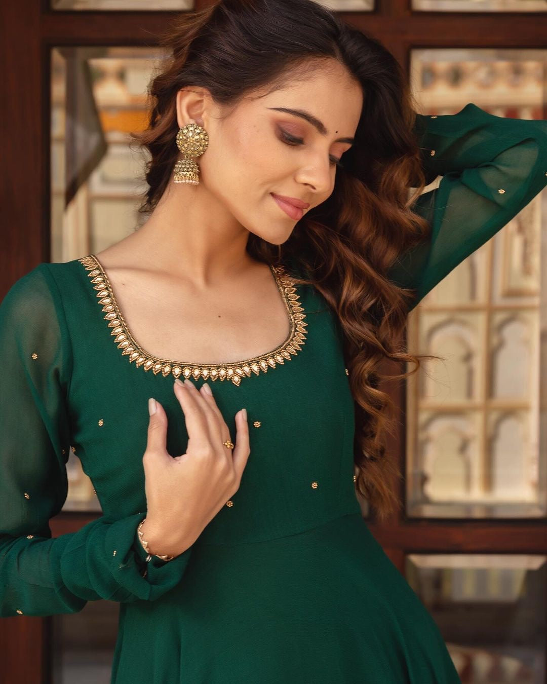 Green Soft Georgette Anarkali Suit