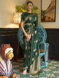 Green Traditional Baluchari Silk Blend Saree with Unstitched Blouse Piece