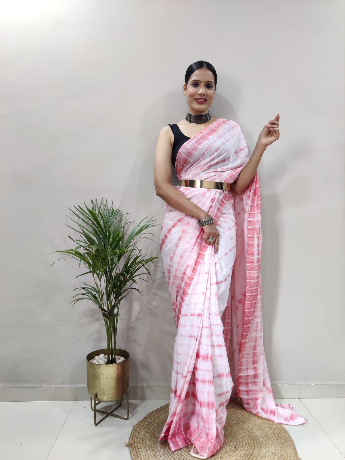Heavy Chinon Prism Dyed Woven Ready-to-Wear Saree with Blouse