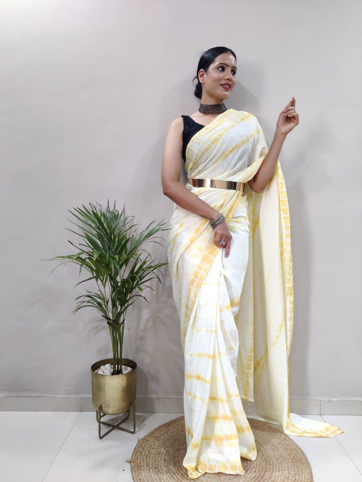 Heavy Chinon Prism Dyed Woven Ready-to-Wear Saree with Blouse