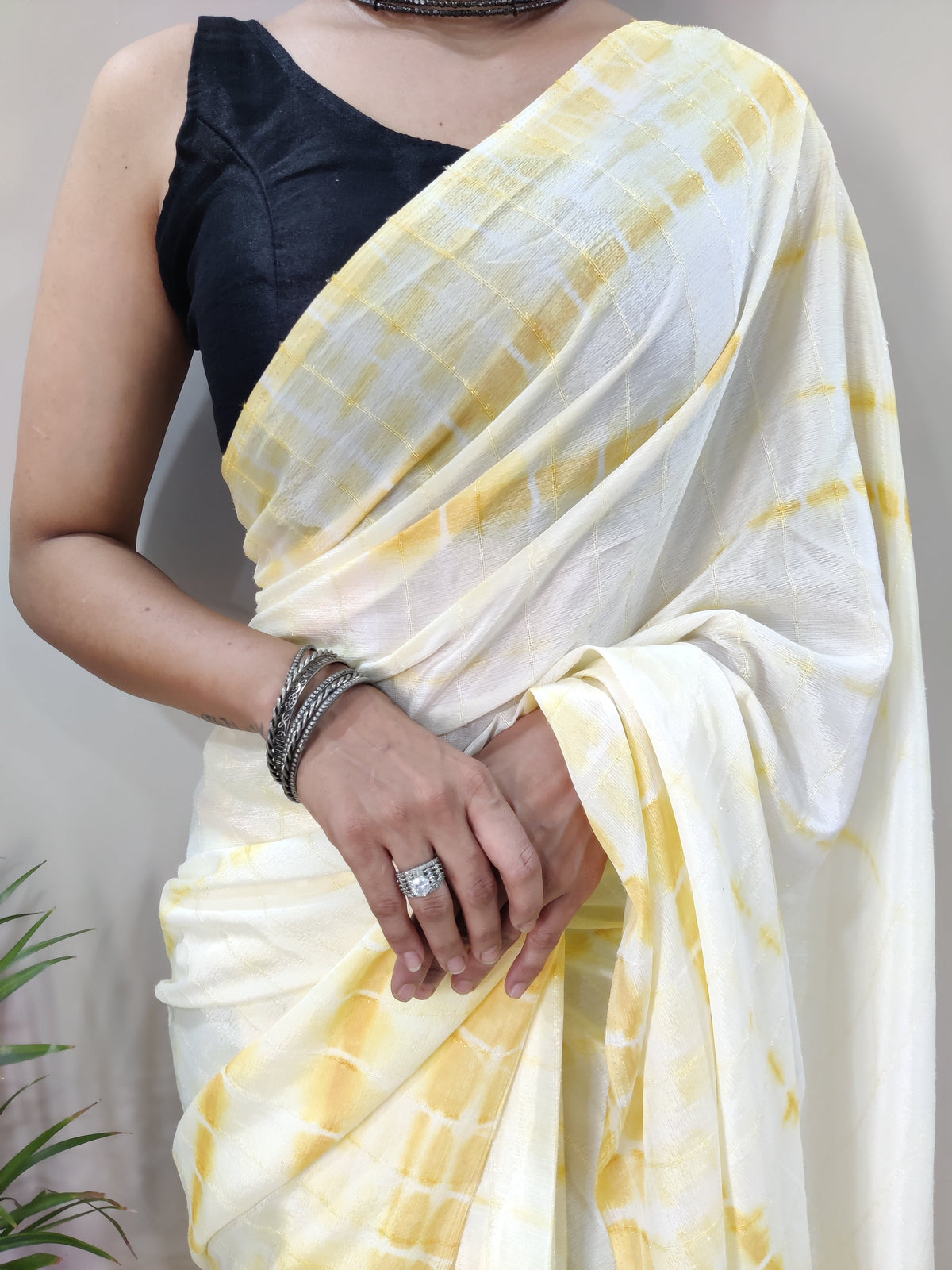 Heavy Chinon Prism Dyed Woven Ready-to-Wear Saree with Blouse