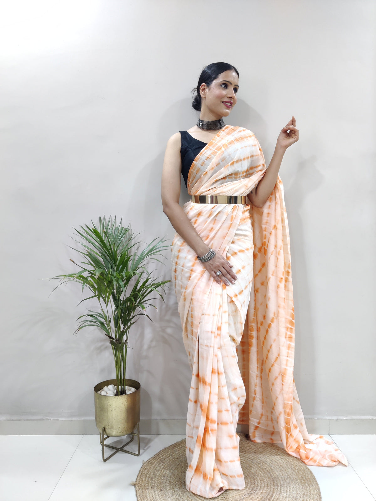 Heavy Chinon Prism Dyed Woven Ready-to-Wear Saree with Blouse