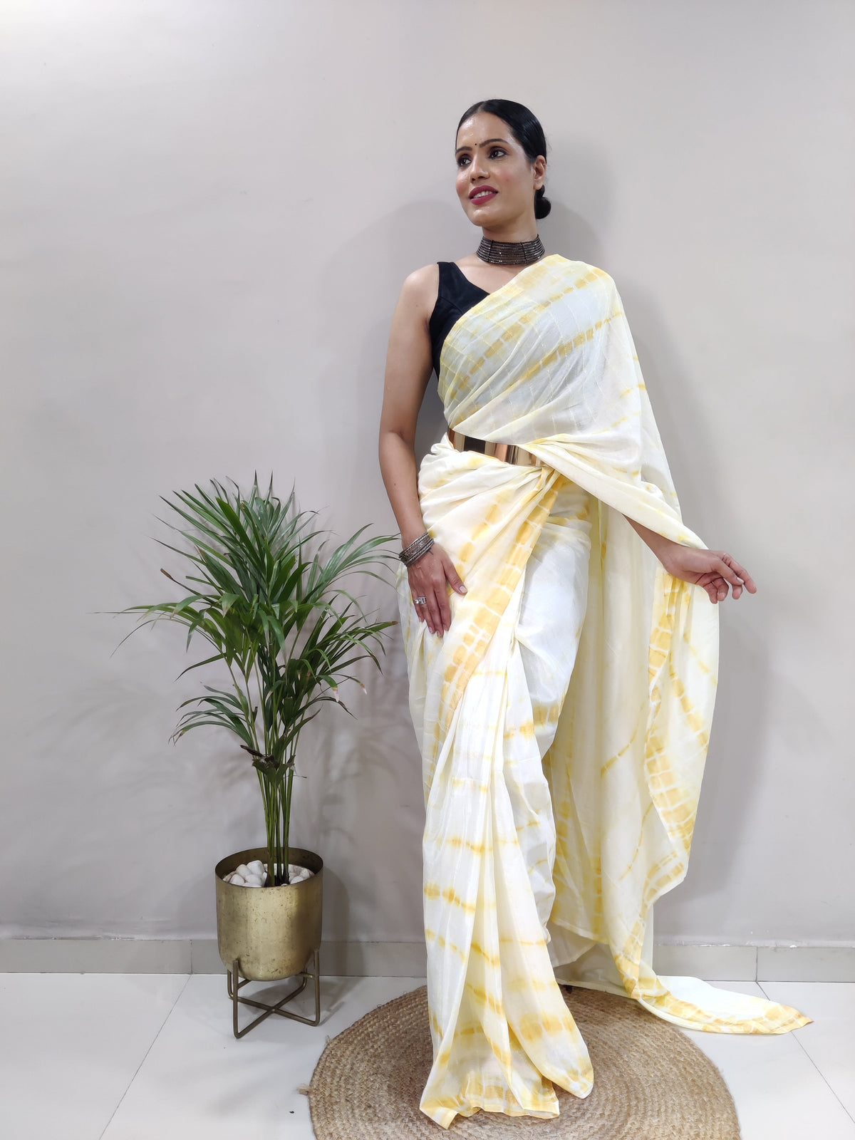 Heavy Chinon Prism Dyed Woven Ready-to-Wear Saree with Blouse