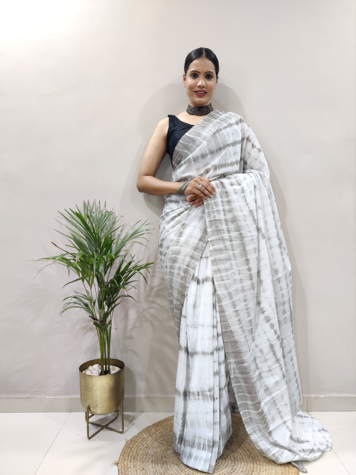 Heavy Chinon Prism Dyed Woven Ready-to-Wear Saree with Blouse