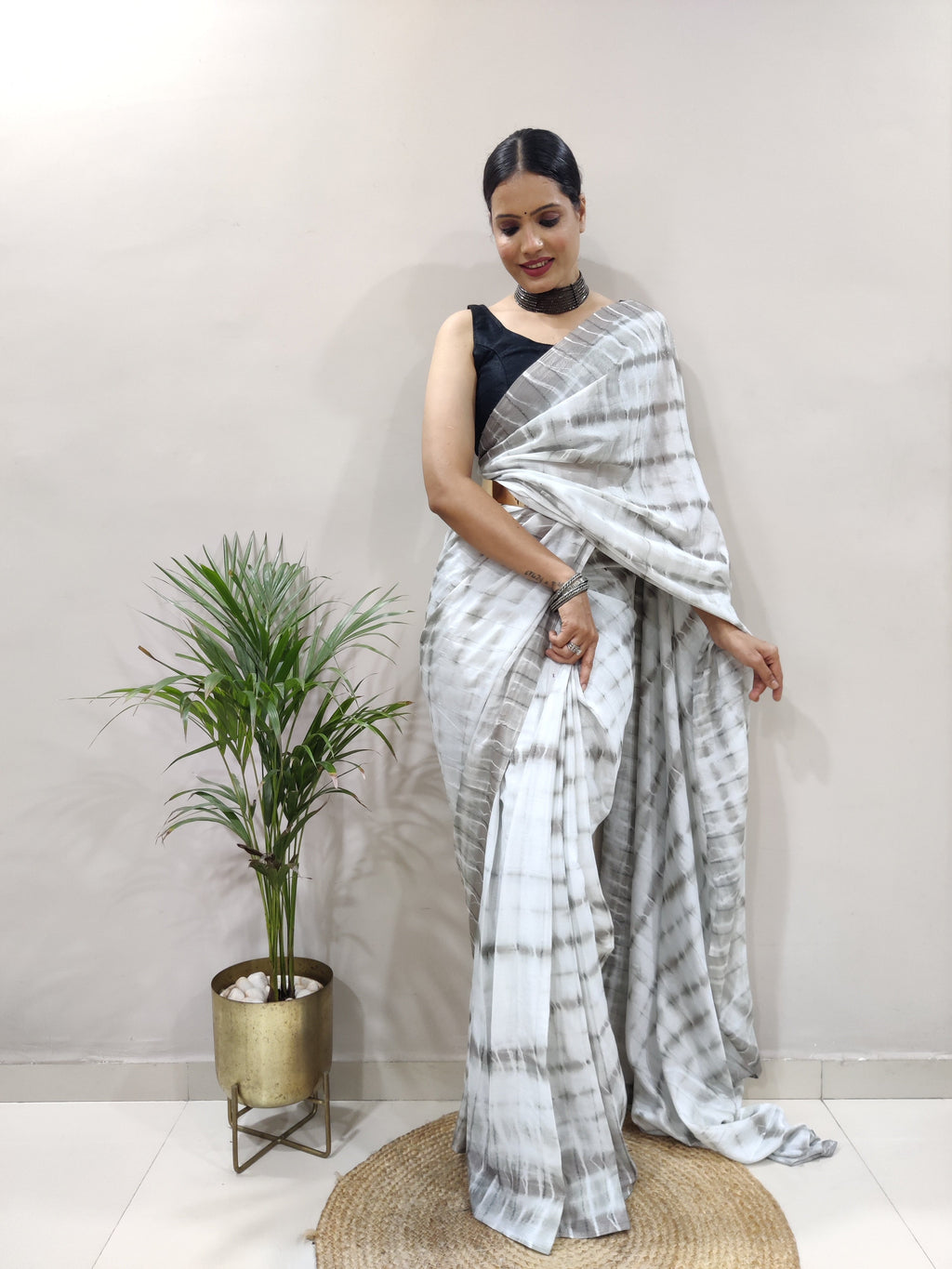 Heavy Chinon Prism Dyed Woven Ready-to-Wear Saree with Blouse