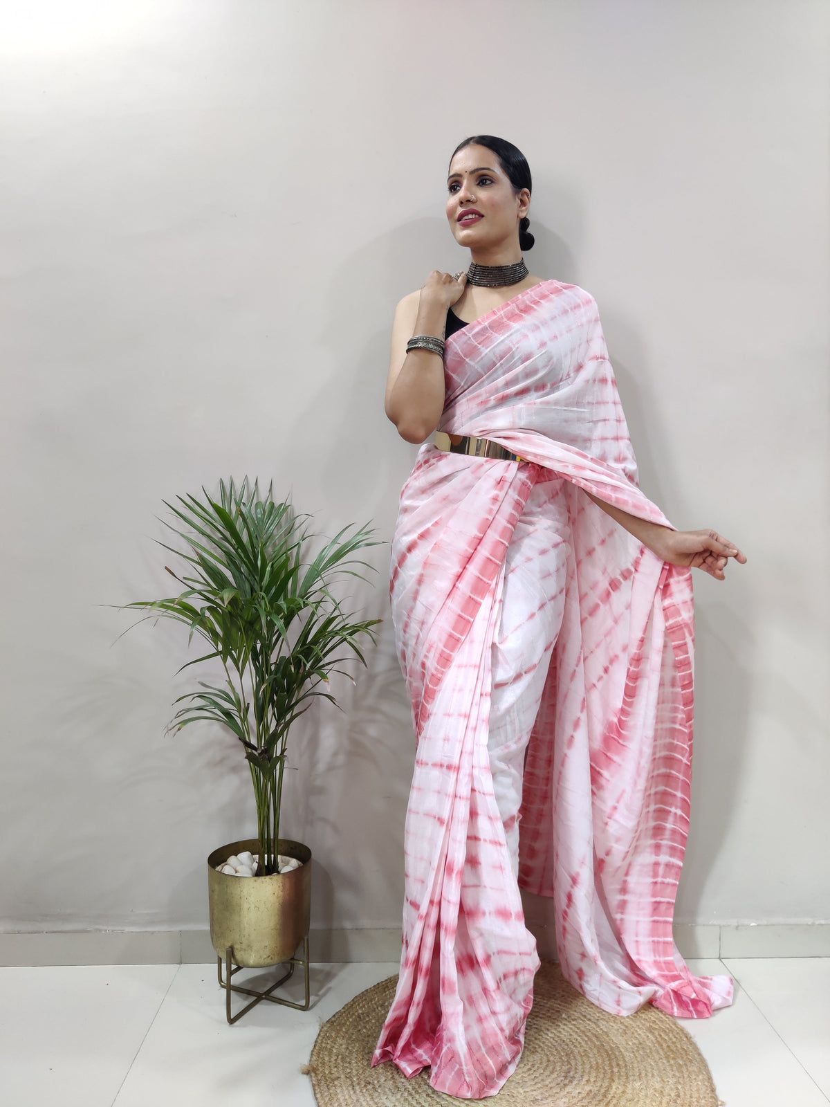 Heavy Chinon Prism Dyed Woven Ready-to-Wear Saree with Blouse