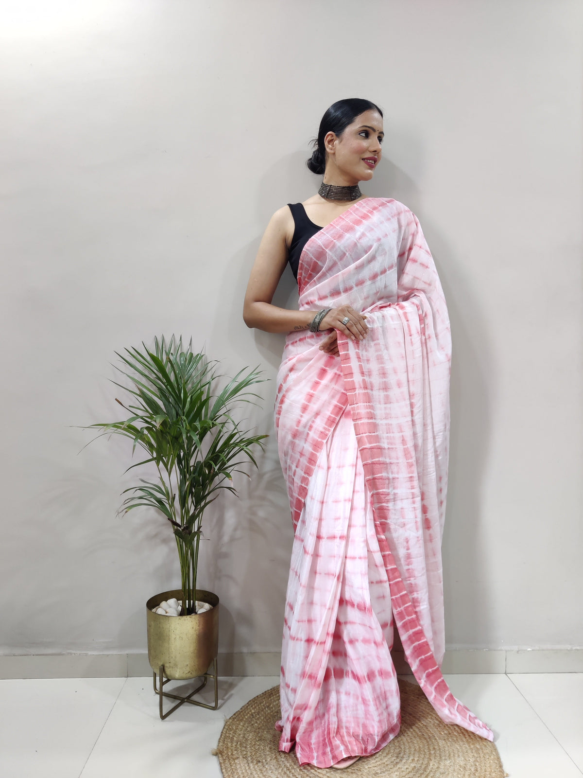 Heavy Chinon Prism Dyed Woven Ready-to-Wear Saree with Blouse