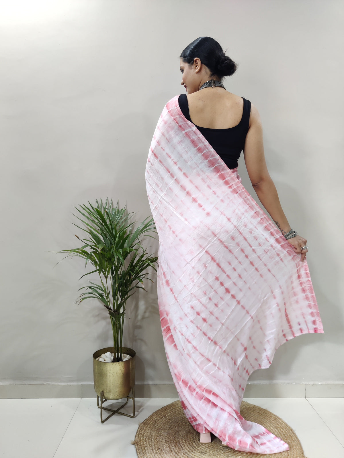 Heavy Chinon Prism Dyed Woven Ready-to-Wear Saree with Blouse